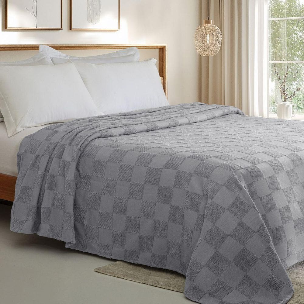 Colcha Chenille Jolitex Casal Nobre Toque De Algodão Cinza