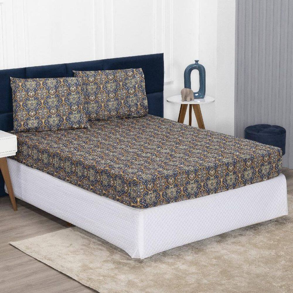 Jogo De Cama Casal Lençol E Fronha Prático Malha Estampa 3P