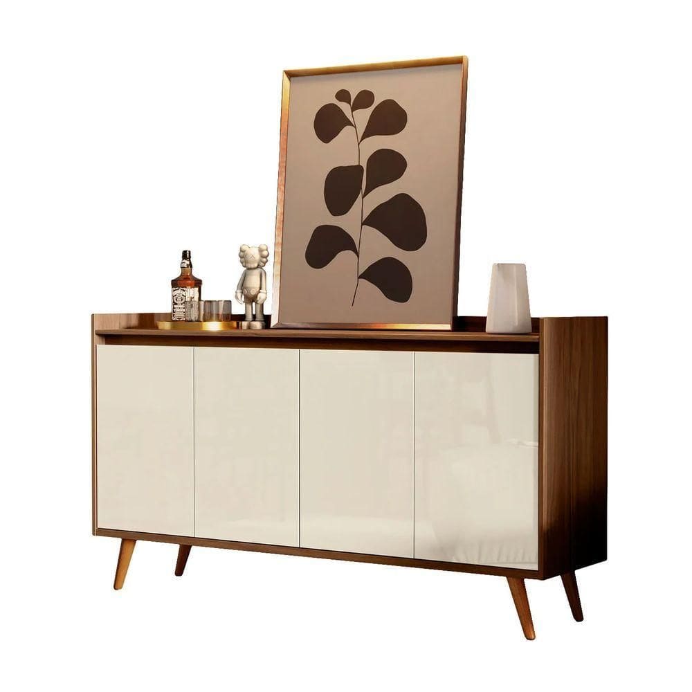 Buffet Aparador Retrô Delux 4 Portas Malbec Com Off White - Moveisaqui