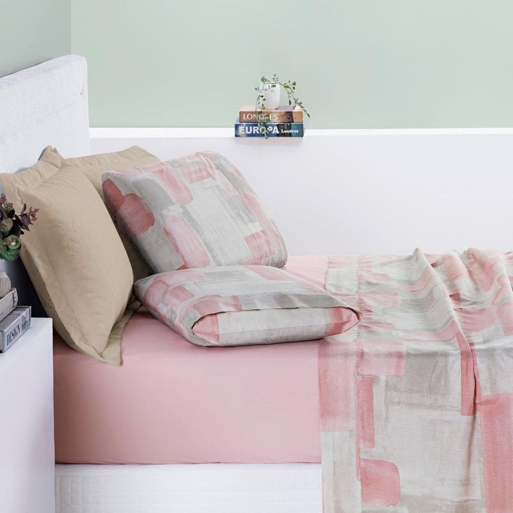 Jogo Lencol King Selin 4Pçs Algodao 200 Fios Bordado Toque