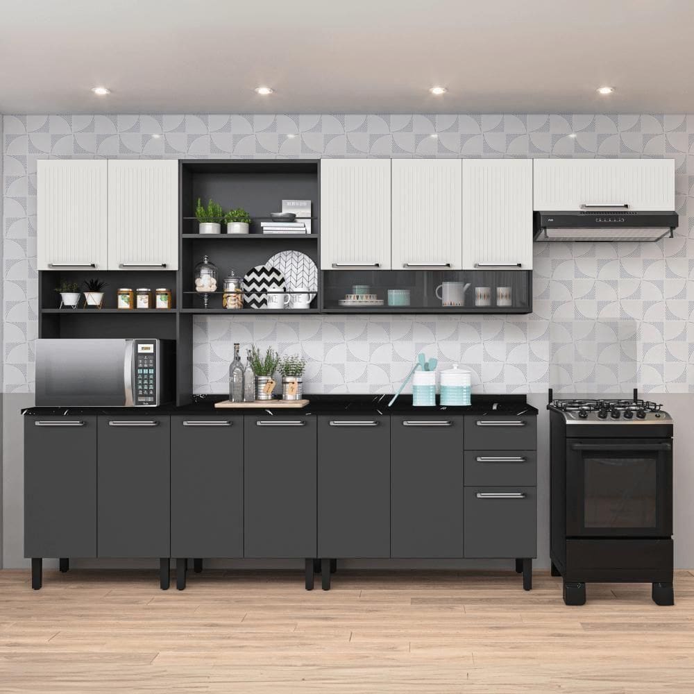 Armário De Cozinha Itatiaia Midi Pop Art I3 Grafite-branco 315cm