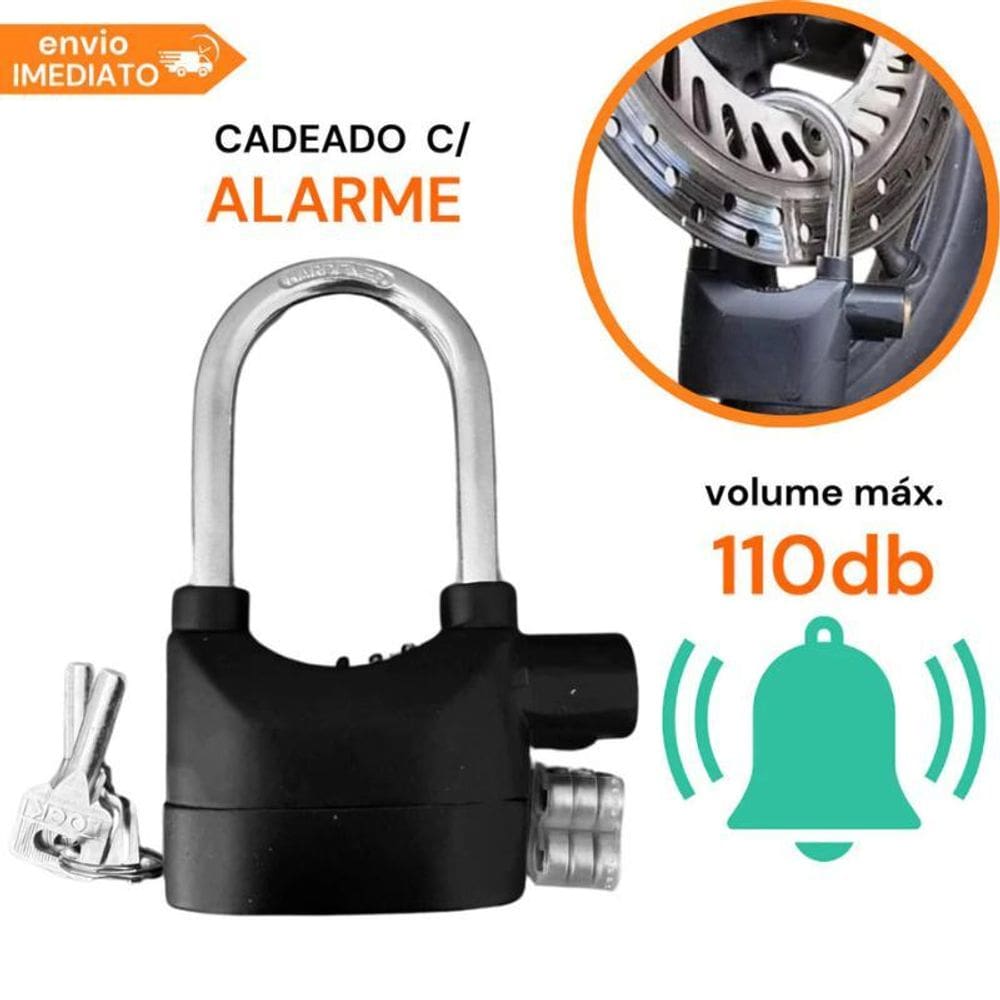 Cadeado Chave Em Aço Inox, Alarme Sonoro, Lock Alarm, Preto