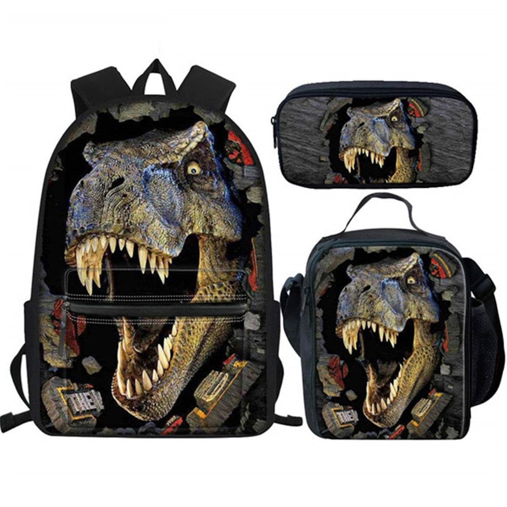 Conjunto de mochilas Dinosaur Cartoon Kids School Nylon 3 unidades