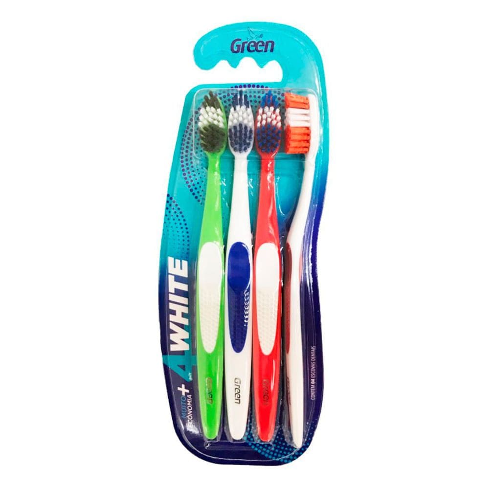 Escova Dental Green 4 White Média Cores com 4 Unidades