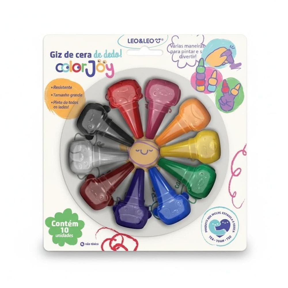 Giz De Cera Ergonômico Encaixa No Dedo 10 Cores - Leo&Leo