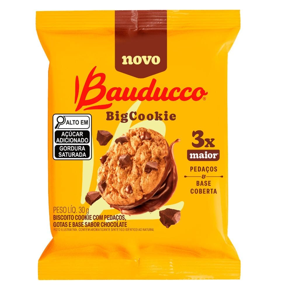 Big Cookies Bauducco com Pedaços Gotas e Base Sabor de Chocolate 30g