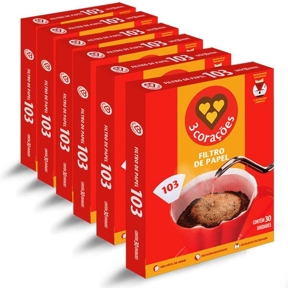 Filtro De Papel Três Corações 103 Kit 6 Cx Com 30 Unidades