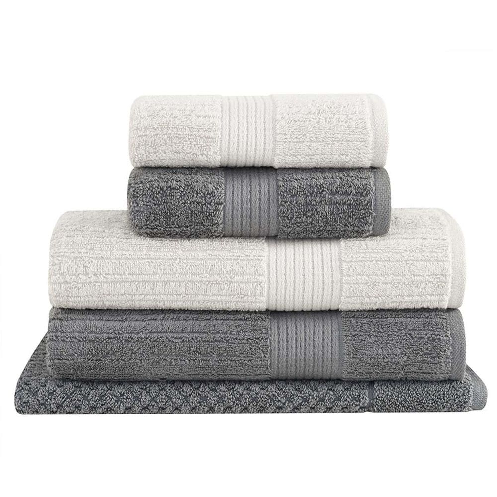 Jogo Toalha Fio Penteado Canelado 5 Peças Cinza Buddemeyer