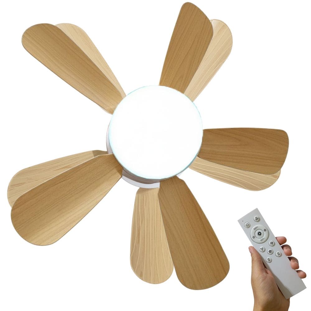 Ventilador Lampada Led E27 Helice Madeira 2 Em 1 Controle Remoto Vento Iluminaçao Ajustavel Verao Calor Sala Quarto