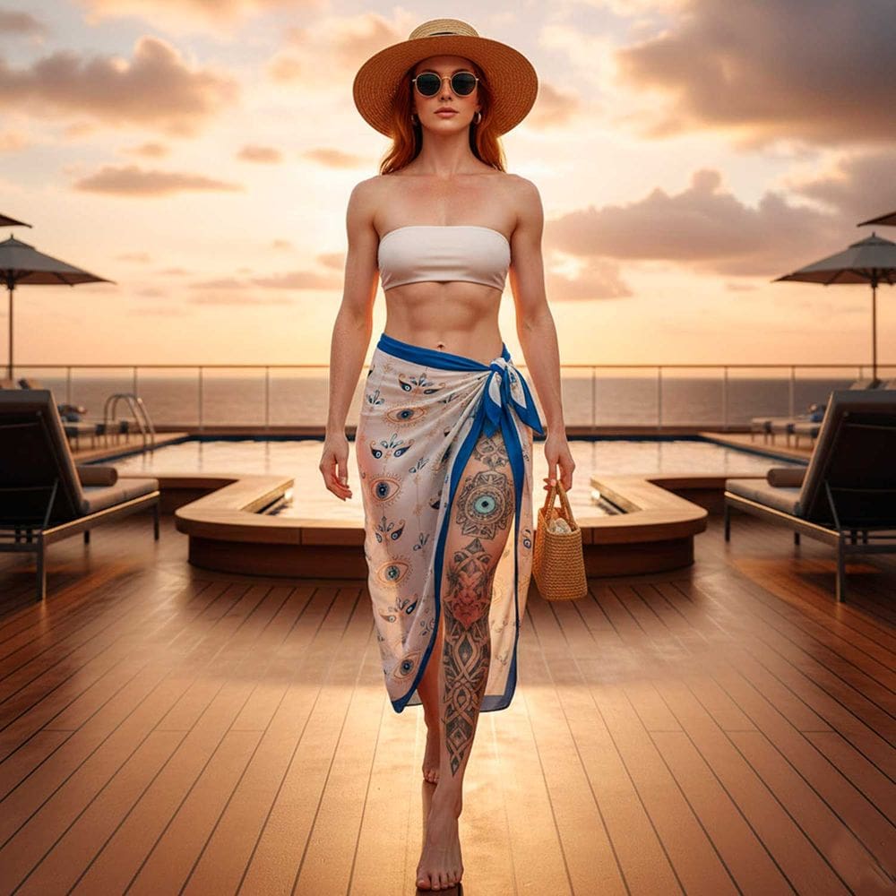 Canga/Pareô Praia e Piscina Olho Grego Branco e Azul 1,00x1,50m - Fera Print