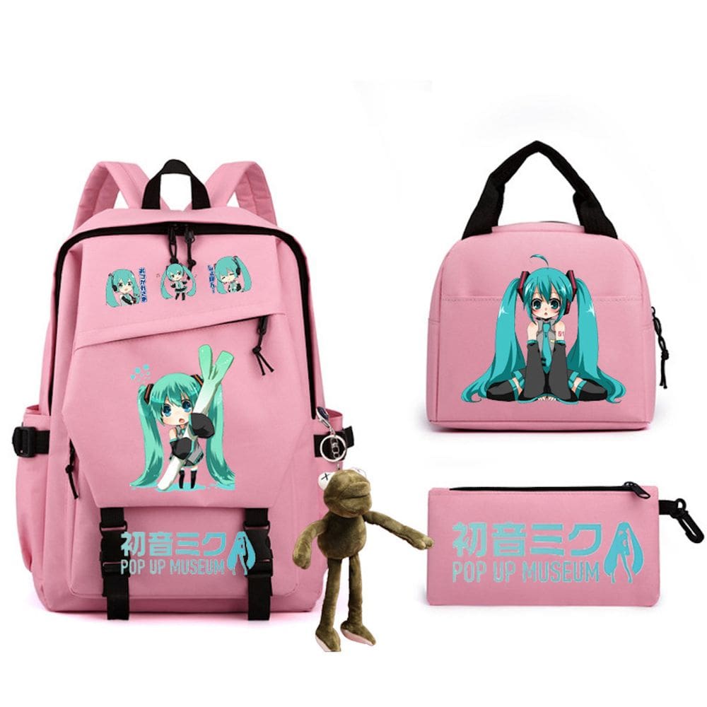 Conjunto de mochilas Hatsune Miku Cartoon Kids School 3 unidades