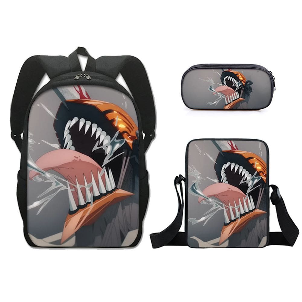 Conjunto de mochilas, 3 peças, motosserras, Mans Anime School, com bolsa Shoul