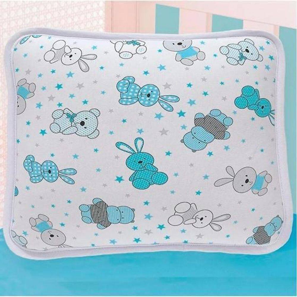 Jogo Berço Bebê Lençol Fronha Malha Animais Azul