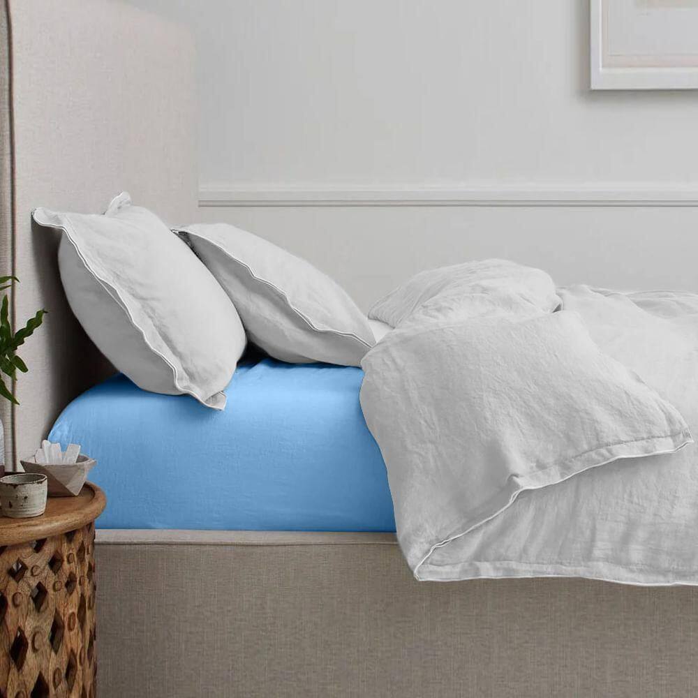 Lençol Queen Elástico 150 Fios Em Algodão Premium Azul Anil