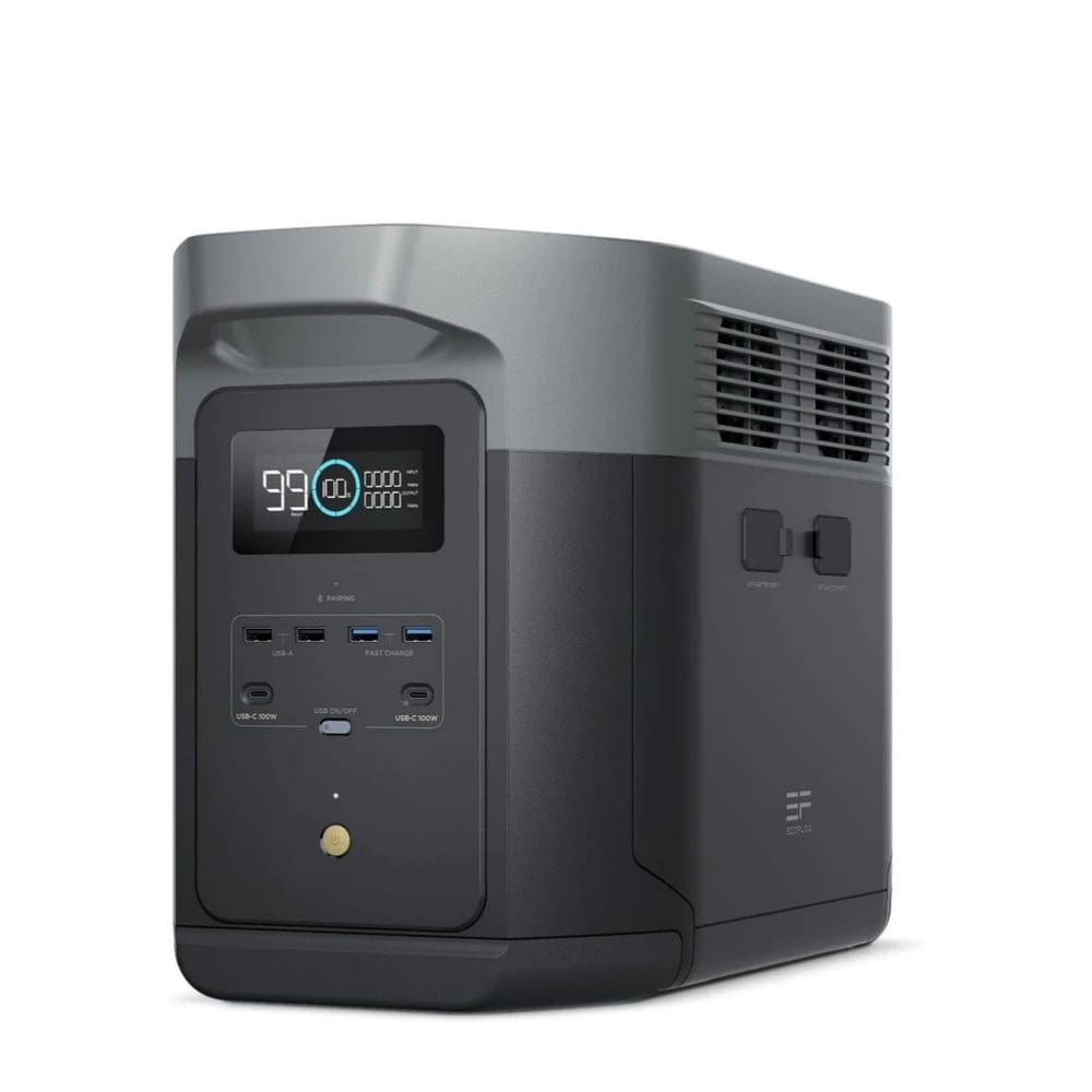 Gerador Delta 2 Max 2048Wh, 2400W/3400W, LFP, 5 Tomadas AC, 7 Portas DC, Solar 2×500W Ecoflow