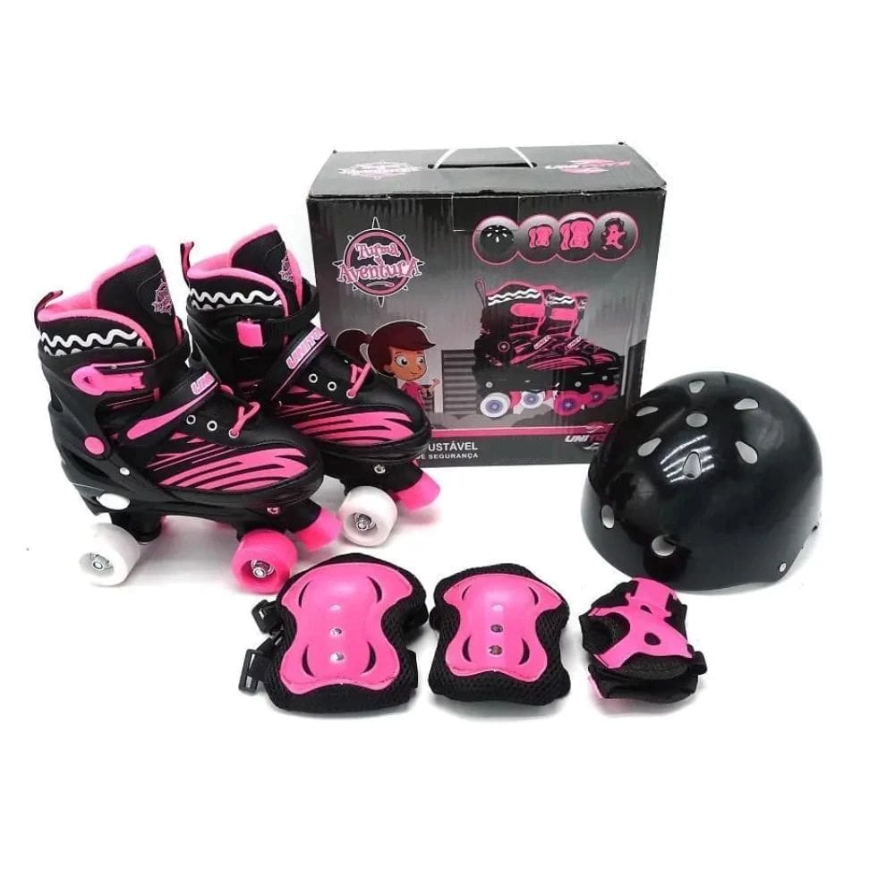 Patins Roller Infantil Ajustável 4 Rodas Com Kit de Proteção Turma da Aventura Unitoys
