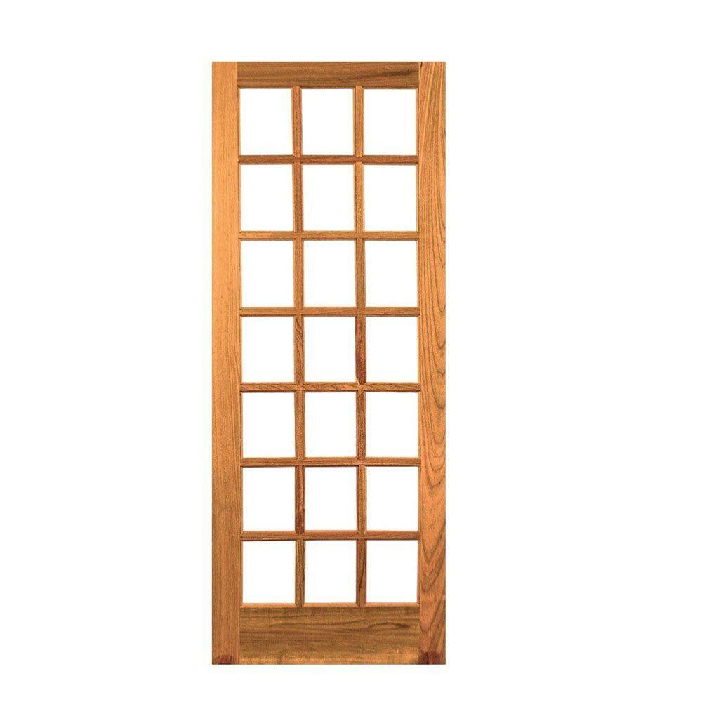 Porta de Madeira Maciça Tauari 210x90x3,3 Vidro Quadriculado Jomadi Natural