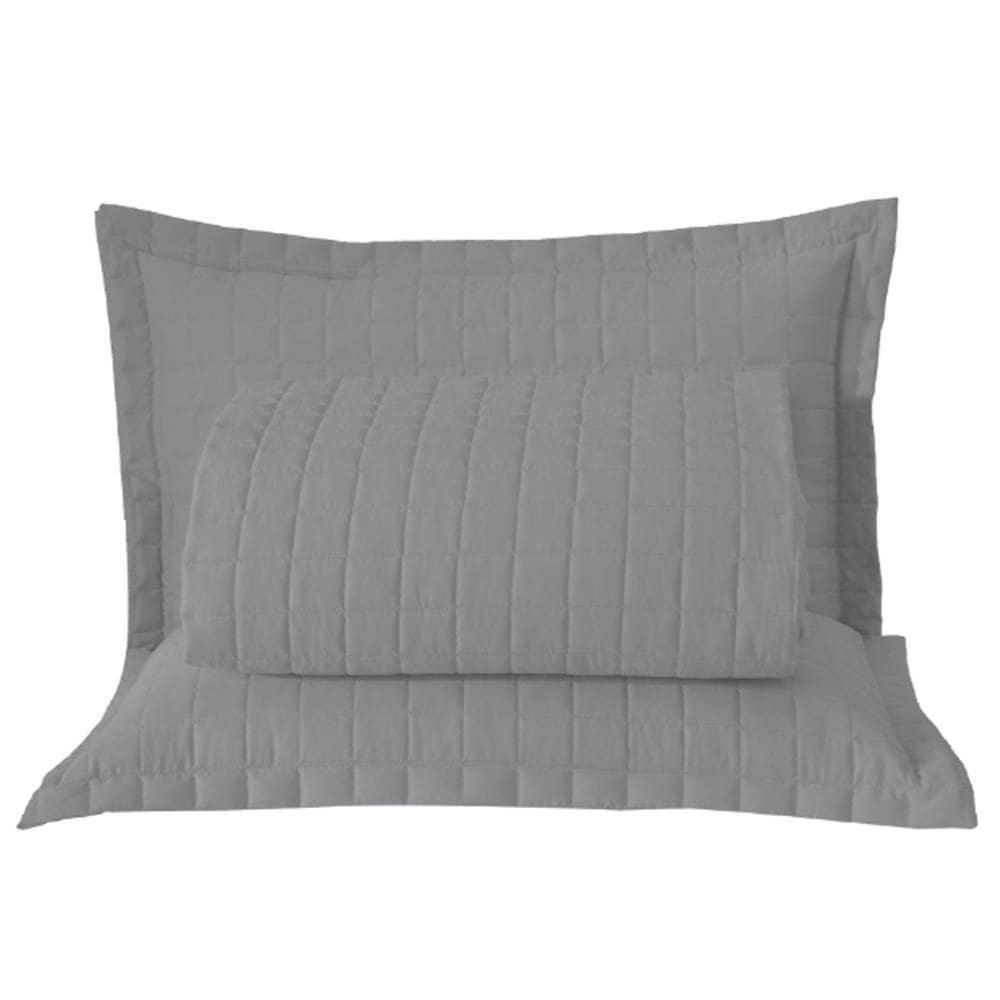 Kit Cobre Leito Colcha Monaco Casal Dupla Face 3 Peças Cinza