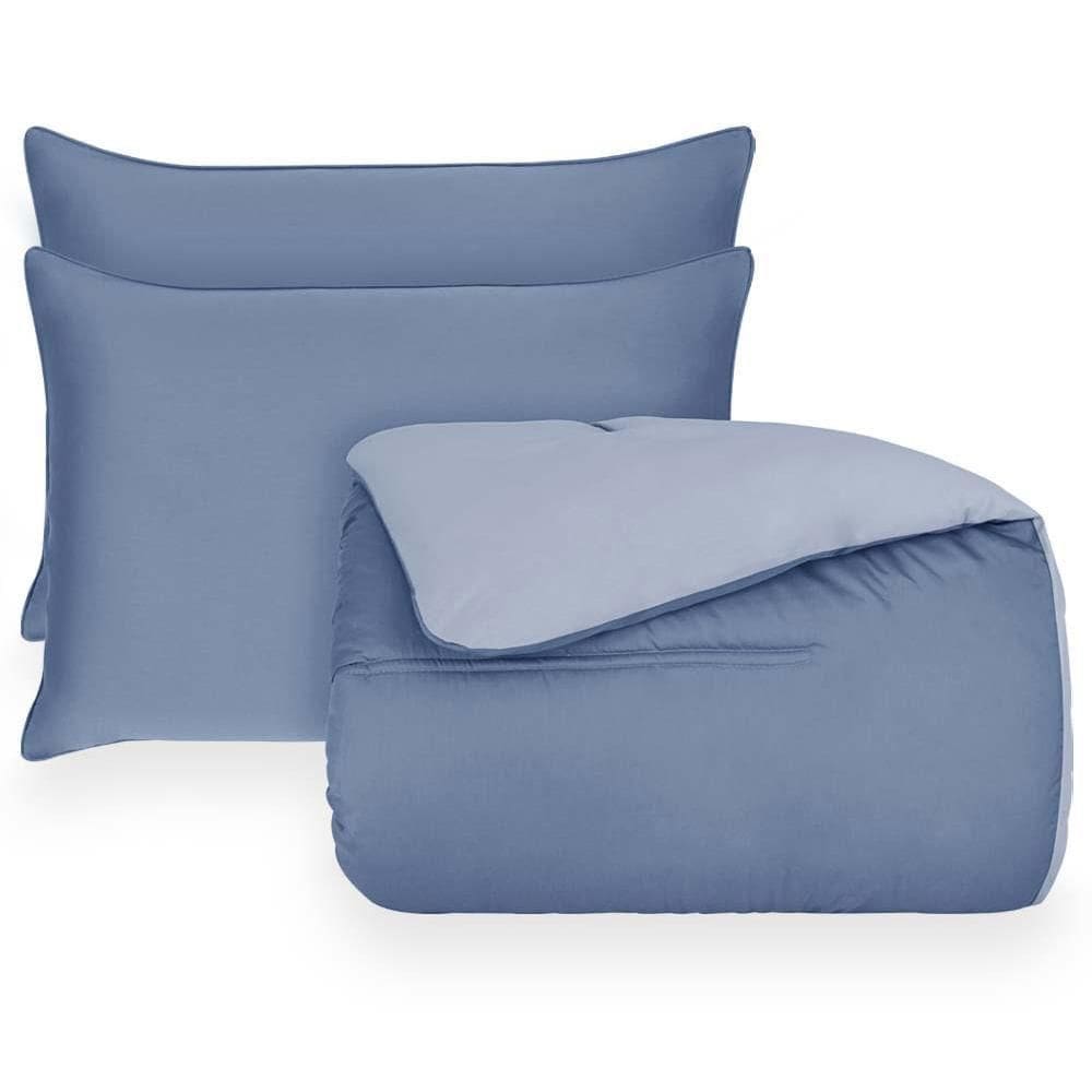 Kit Edredom Solteiro Conforter Duo Naturalle Azul Fog /