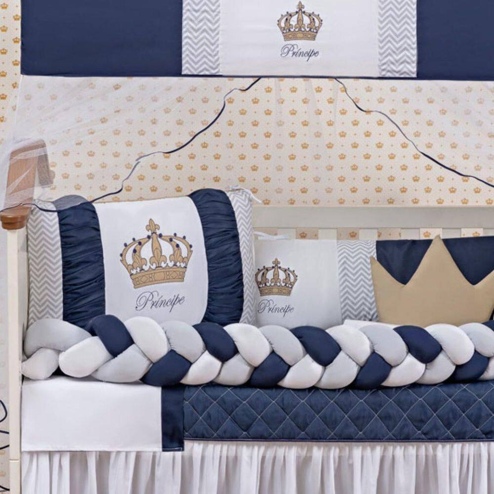 Kit Berço Bebê Menino Realeza 11 Peça Saia E Mosquiteiro