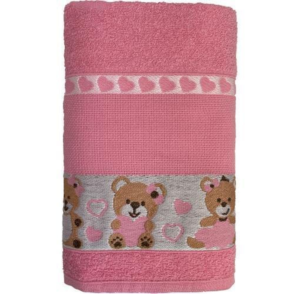 Toalha De Banho Infantil Rosa Urso Ponto Cruz Faap 70X110Cm