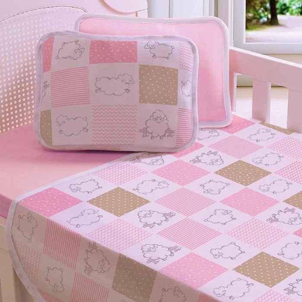 Jogo De Berço 3 Peças Malha Ovelinha Rosa 100% Algodão