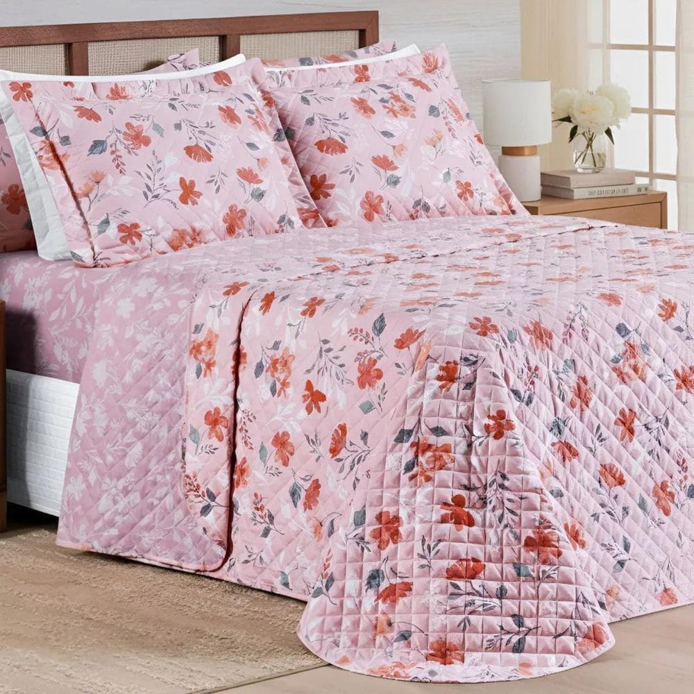 Colcha Queen Jasmine Luxo 400 Fios Bordado Macio Premium