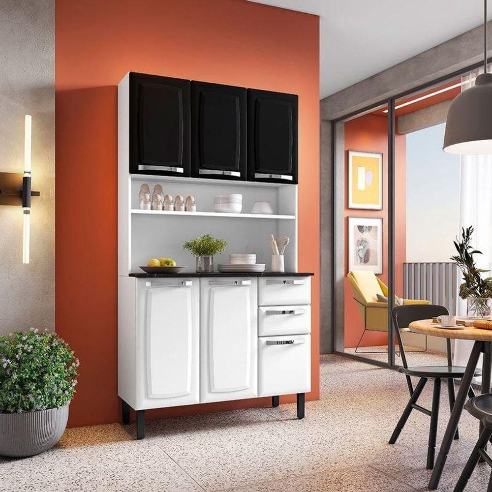 Kit Cozinha Compacta Em Aço Itatiaia Pratika 105cm Branco E Preto