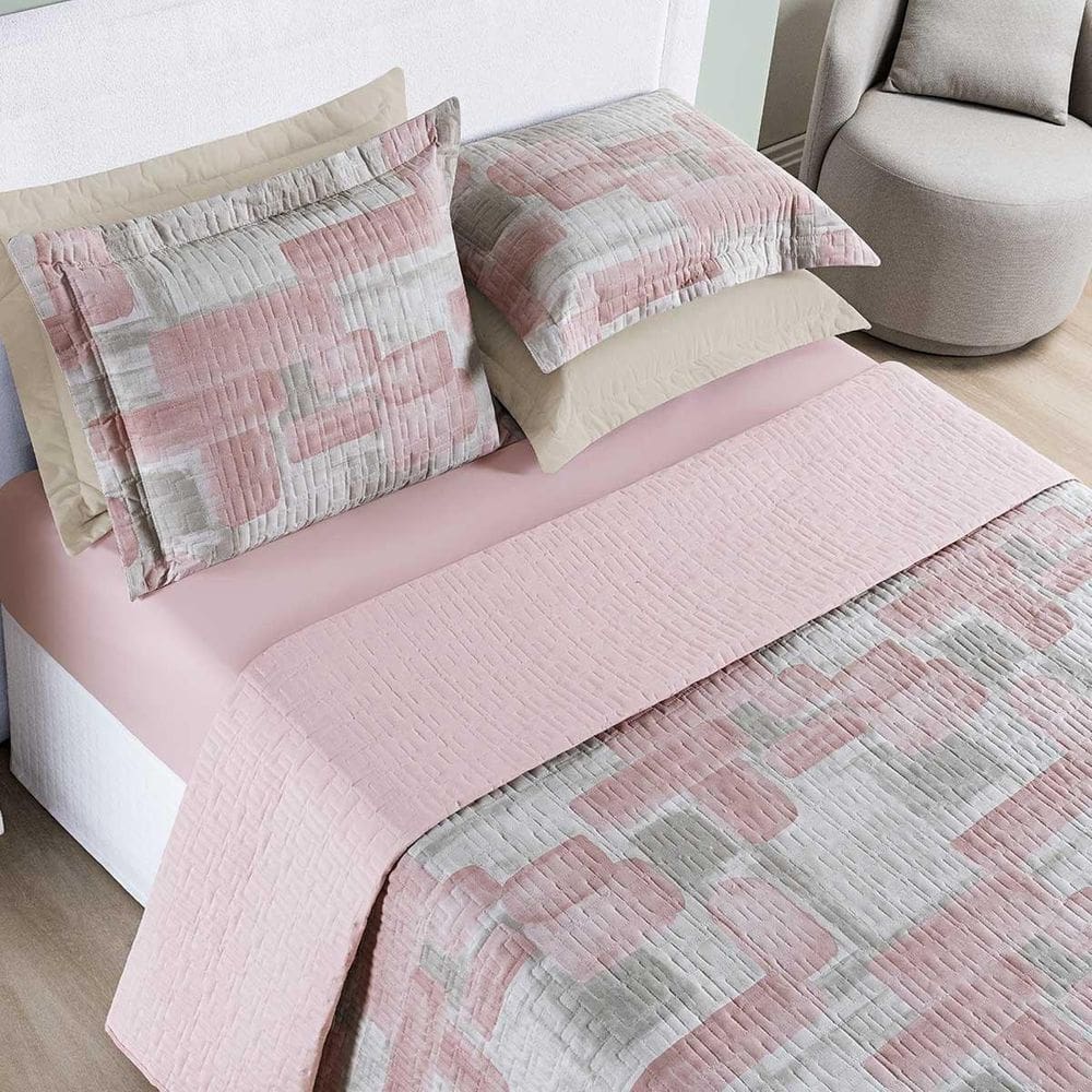 Kit Colcha Maris Queen Dupla Face 200 Fios 200 Fios 3Pç Rosê