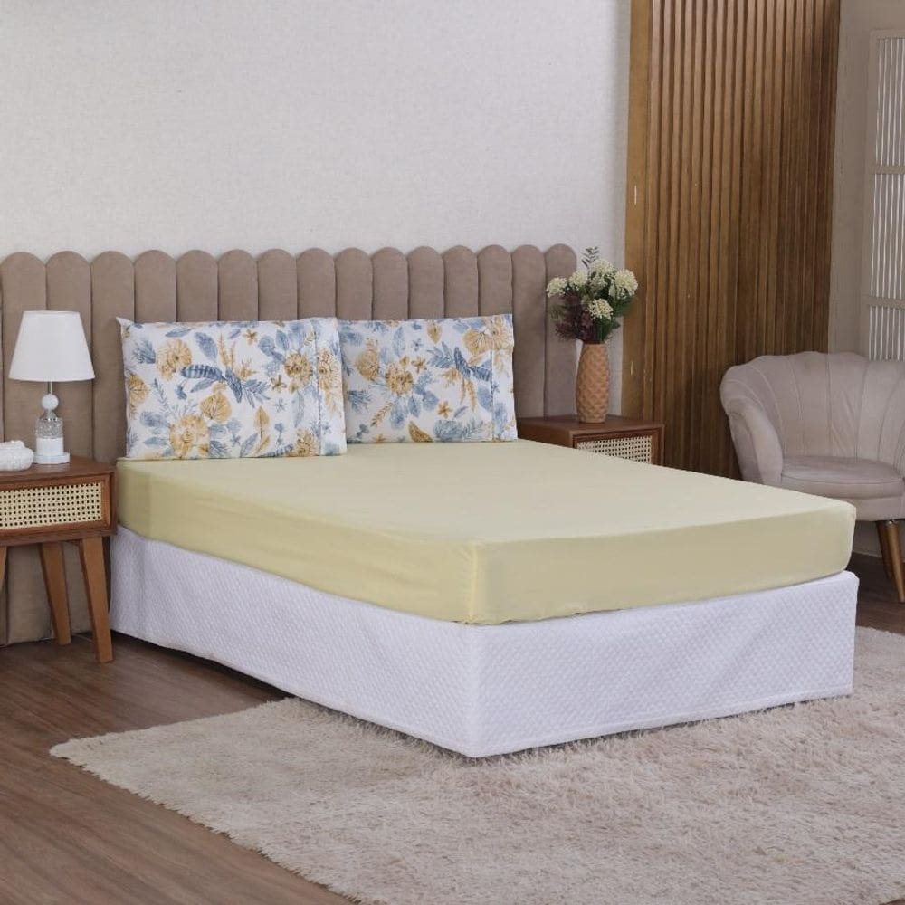 Jogo Cama Queen 3P Lençol + Fronha Esmeralda Percal 100%