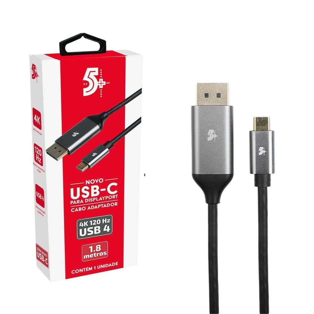 Cabo Adaptador 1.8M Usb C Para Displayport Macho 4K 120Hz