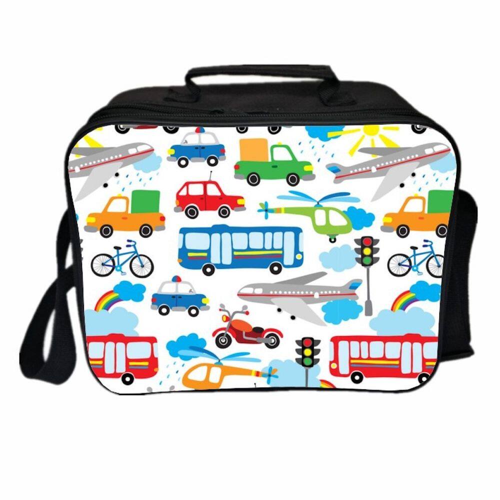 Lancheira, sacola de refeição, carro impresso em anime, reutilizável