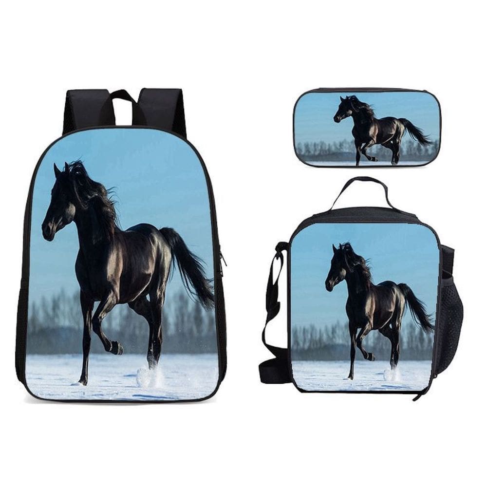 Conjunto de mochilas Horse Anime, 3 peças para crianças, mochila escolar da Gi