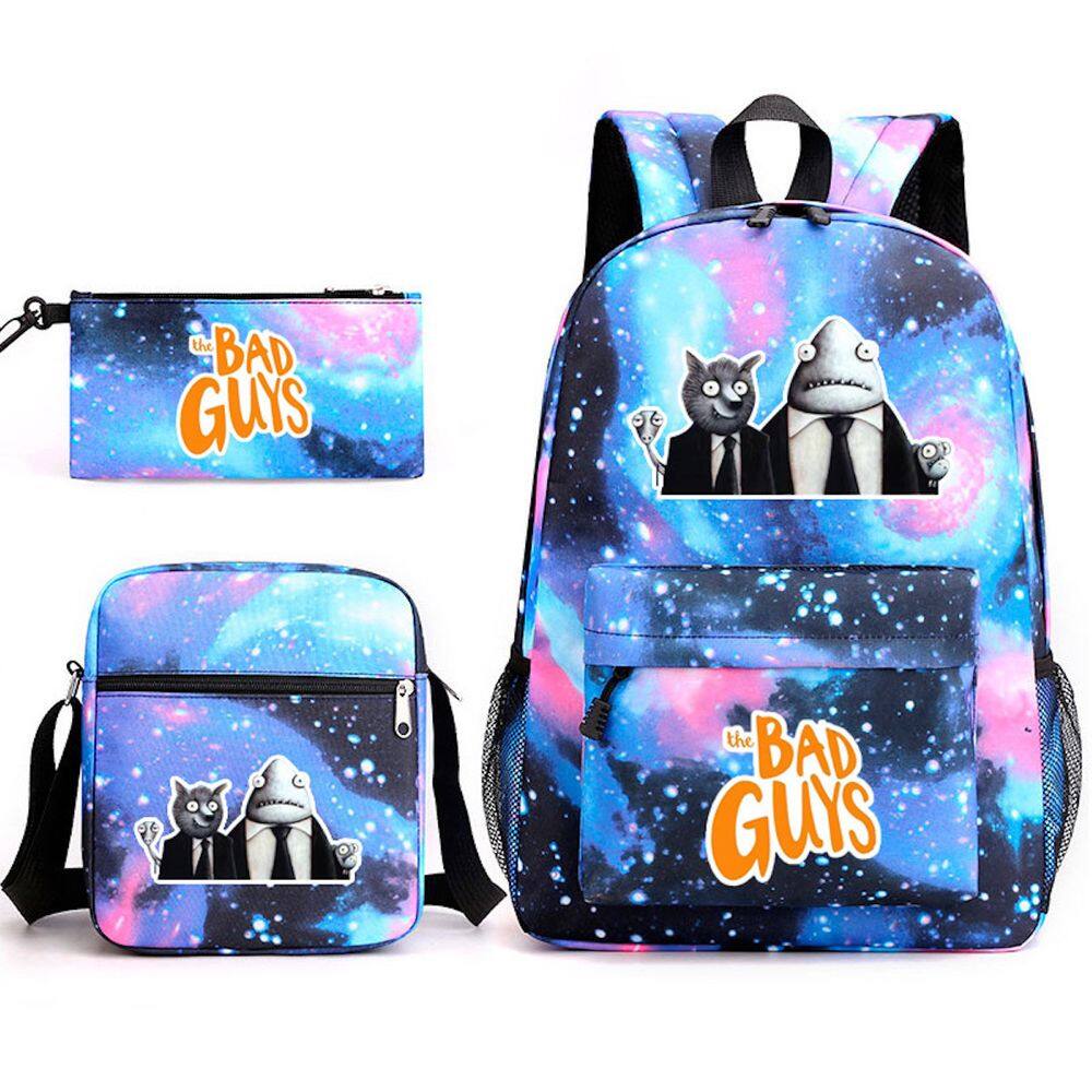 Conjunto de mochilas escolares Bad Guys de 3 peças para estudantes