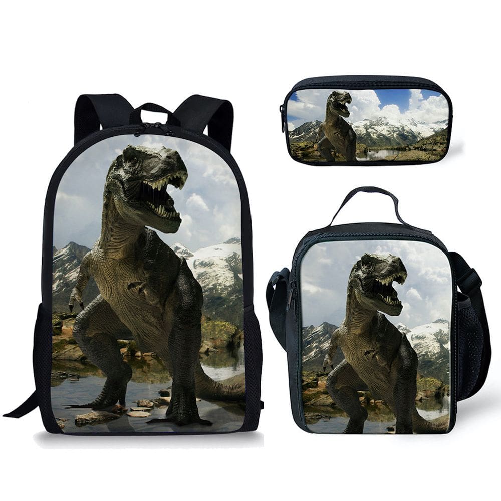 Conjunto de mochilas: bolsa casual Fierce Dinosaur para crianças, 3 peças