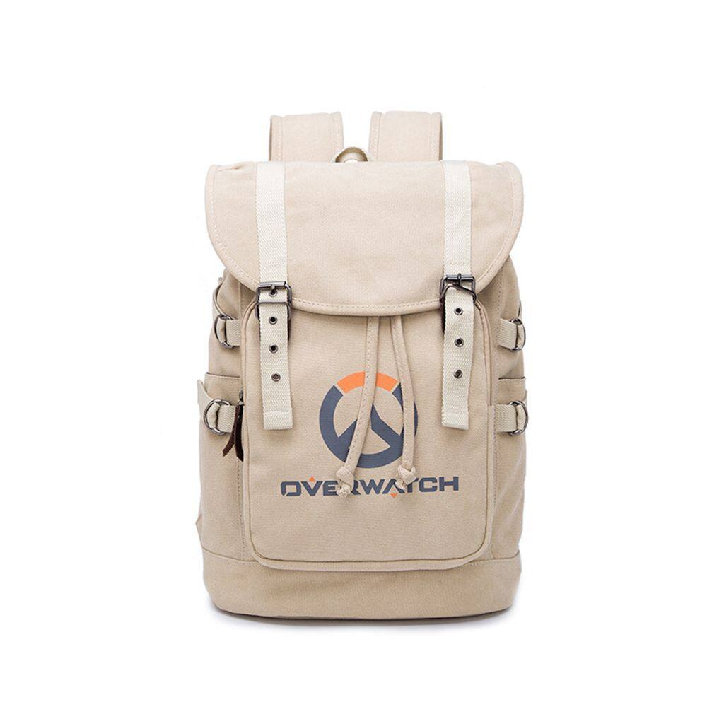 Mochila de lona cáqui Overwatch para crianças escolares 38x18x44cm