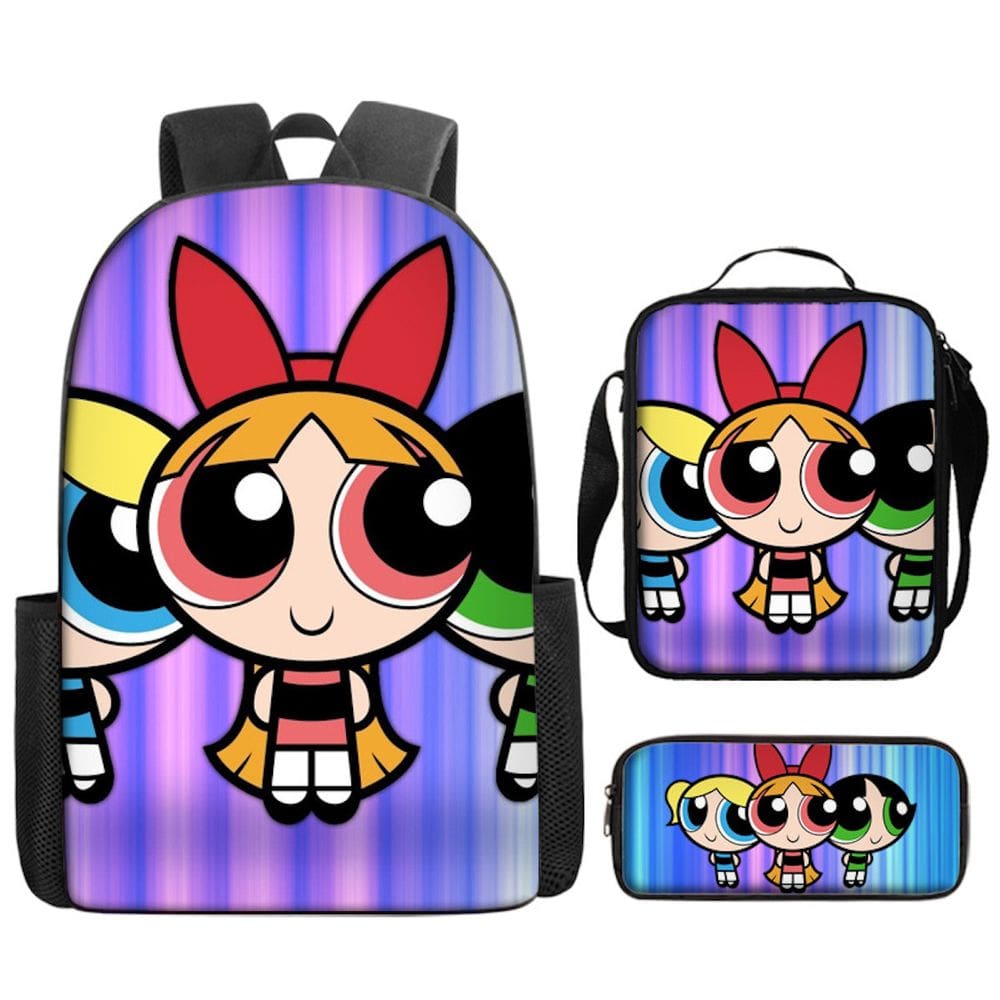 Conjunto de mochilas Powerpuffs Girls Anime School, 3 peças com sapatos
