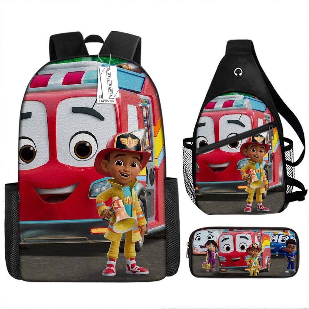 Mochila Firebuds Cartoon Kids School 3 unidades/conjunto