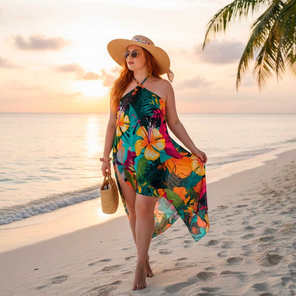 Canga/Pareô Praia e Piscina Floral Rosa/Laranja 1,00x1,50m - Fera Print