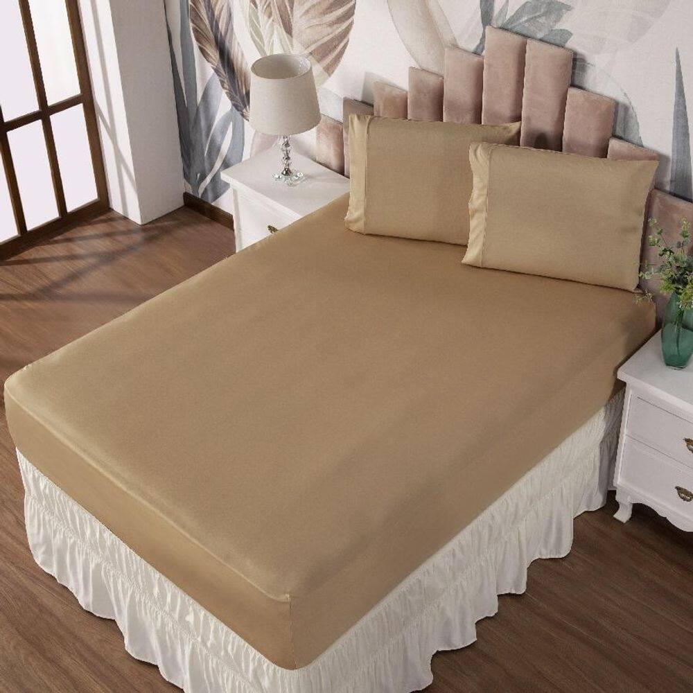 Jogo De Cama Queen Lençol E Fronha Prático Malha Lisa 3 Pç