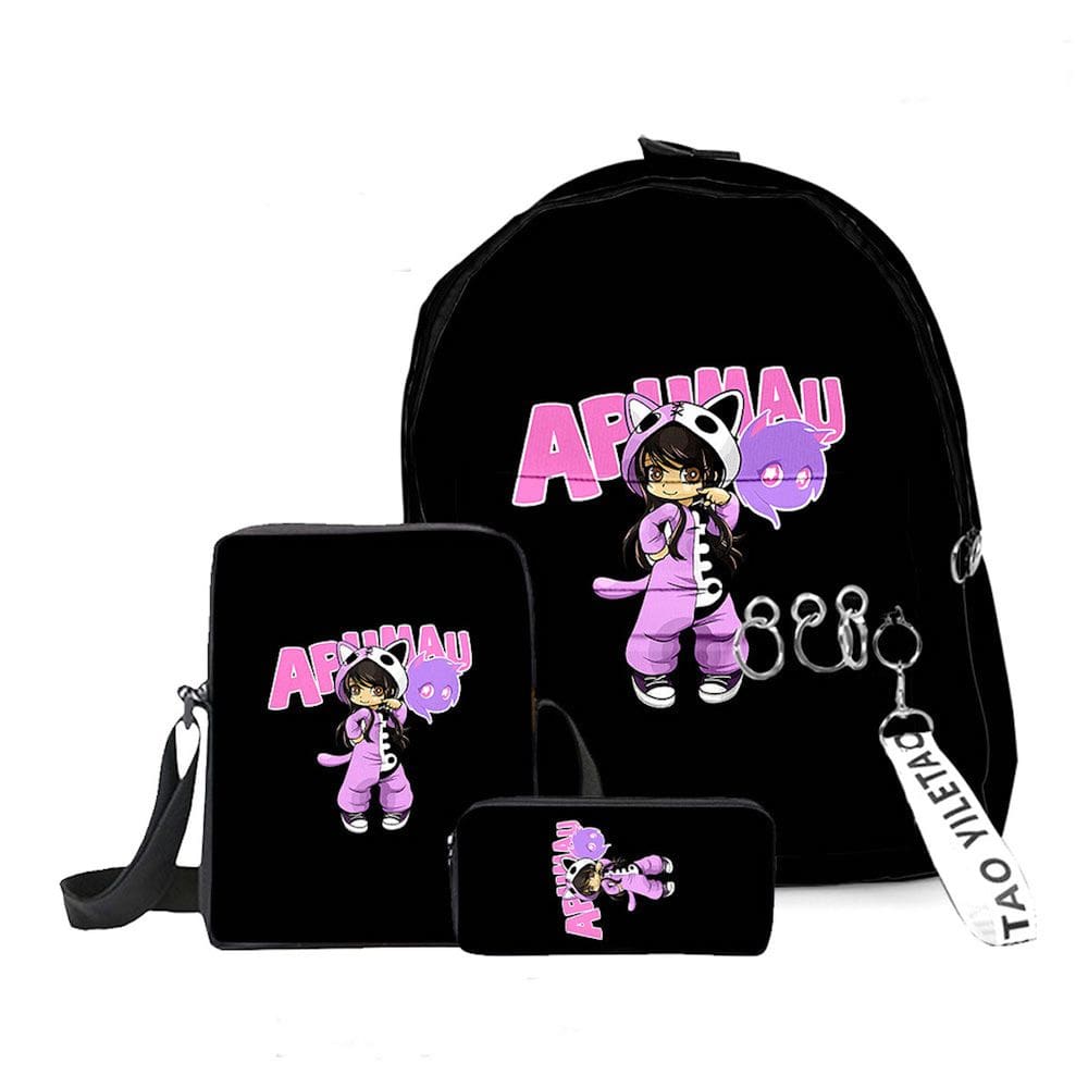 Conjunto de mochilas Aphmaus School Students com bolsa de ombro e estojo para canetas