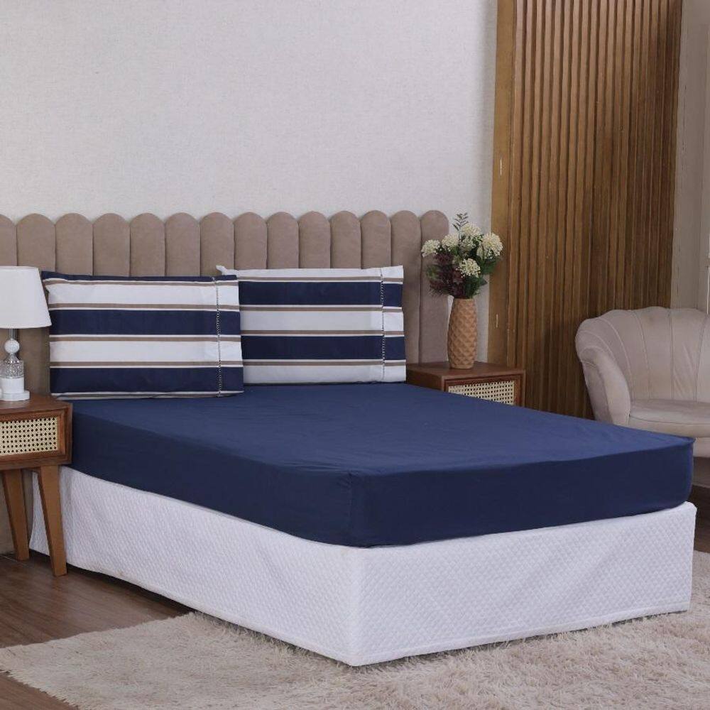 Jogo Cama Queen 3P Lençol + Fronha Esmeralda Percal 100%