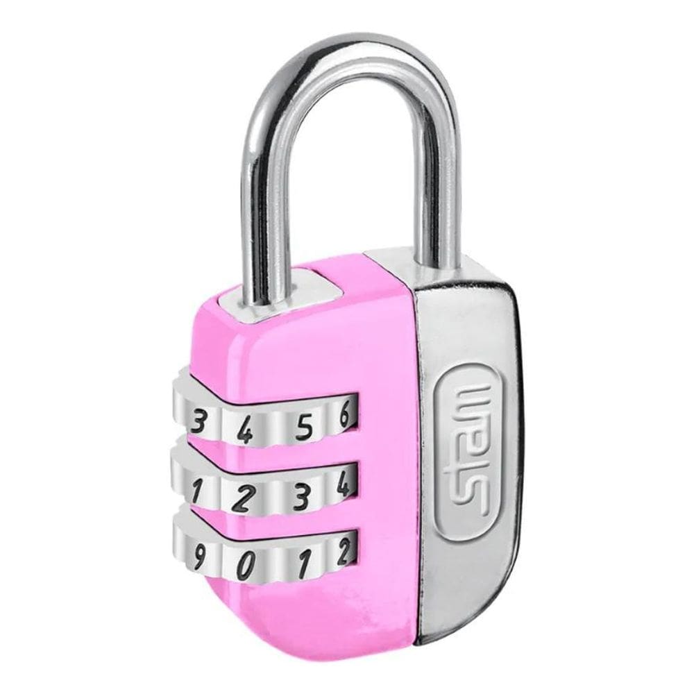 2X Cadeado Stam Life Colors Com Segredo Numérico 25Mm Rosa