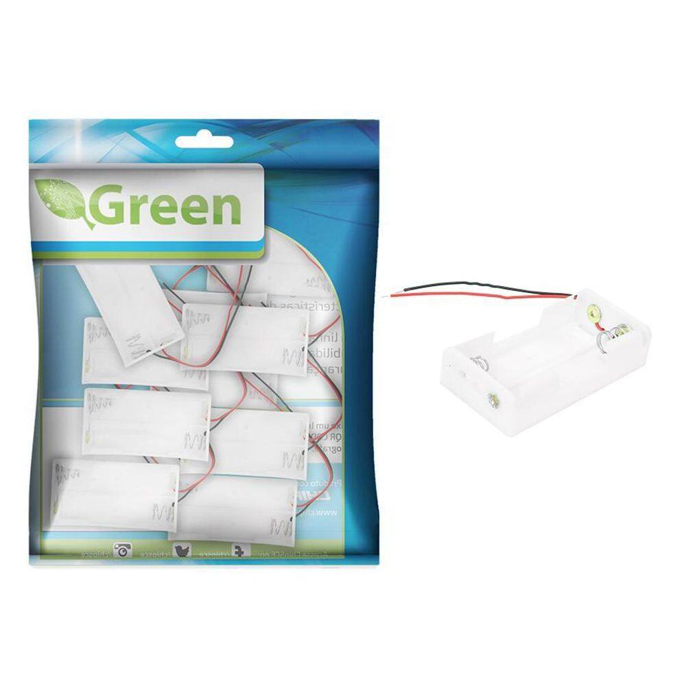 Suporte Porta 2 Pilhas Aa Com Rabicho 2 Slots Kit - 10 Peças