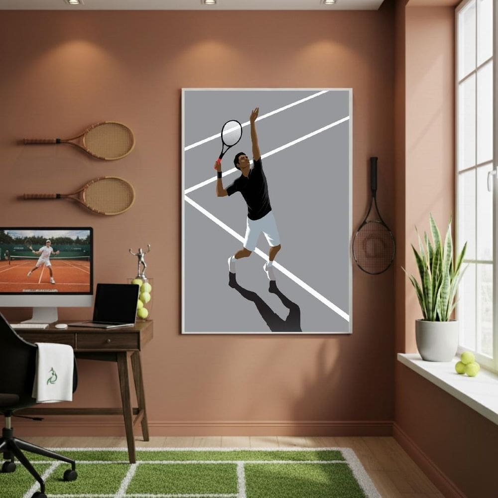 Quadro Decorativo Um Jogador De Tênis-70X50Cm Mold Preta