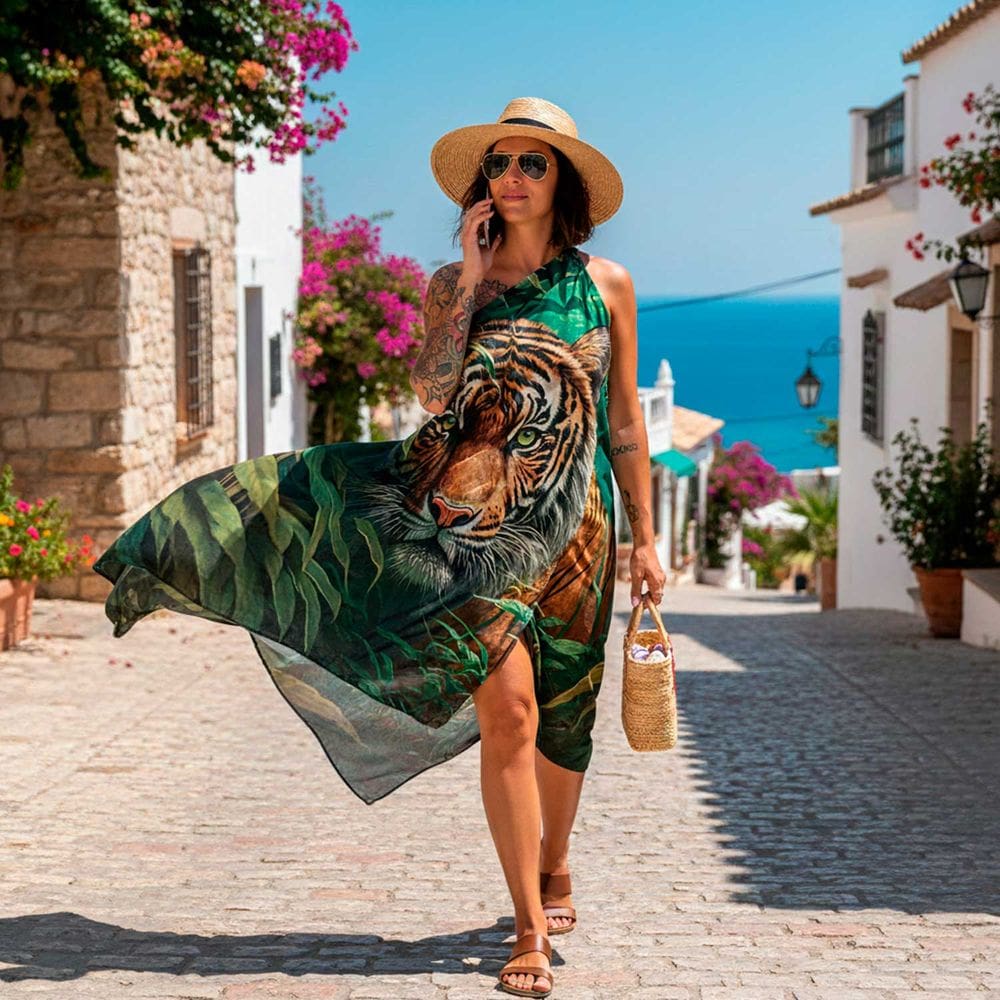 Canga/Pareô Praia e Piscina Tigre Verde 1,00x1,50m - Fera Print