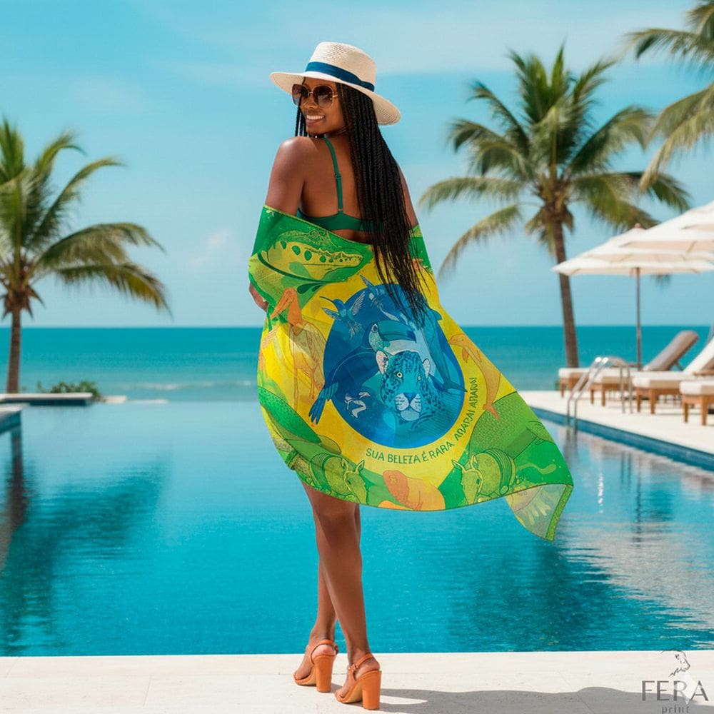 Canga/Pareô Praia e Piscina Brasil Pantanal 1,00x1,50m - Fera Print