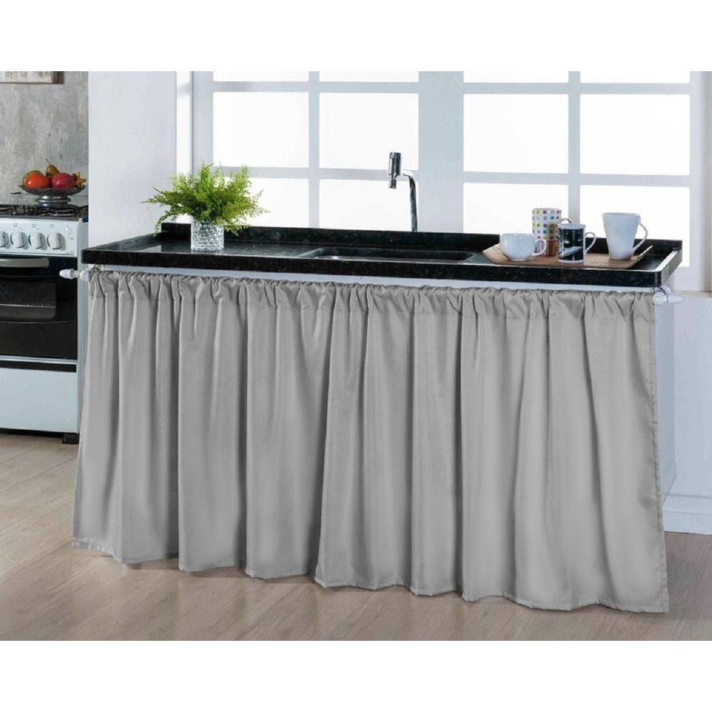 Cortina Para Pia Cozinha Balcão 1,50X0,80 Tecido Liso Cinza