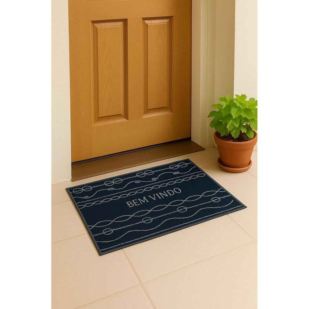 Tapete De Entrada Poliéster Base Látex Antiderrapante 75X45