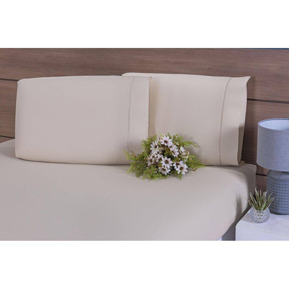 Lençol Queen4 Peças Colchão Até 35 Cm De Altura Caqui Liso